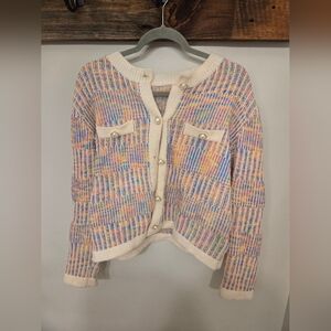 Colourful Knit Cardigan With Pearl Buttons